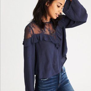 AEO ruffle lace long sleeve crop blouse NWT